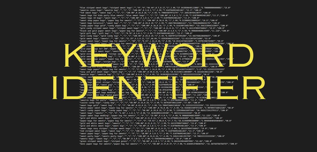 Comma seperated value file in the background with arbitrary data, 'Keyword Identifier' in the foreground